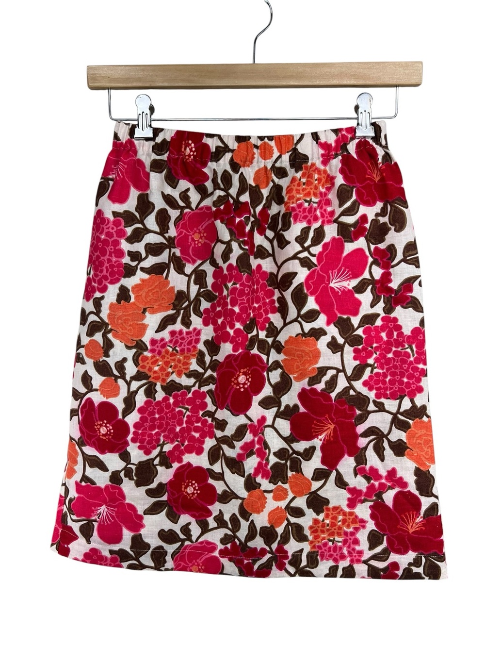 Studio Works 100% Linen Bold Floral Midi Skirt Womens Small